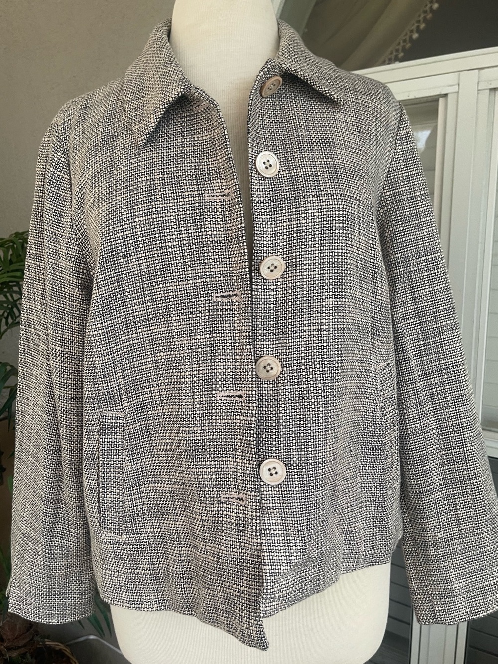 Appleseed's Black and White Tweed Button-Front Jacket